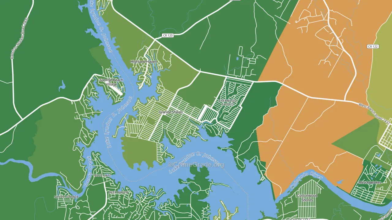 Granite Shoals, TX Map of Vehicle Theft Rates