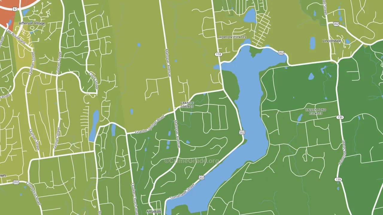 Granite Springs, NY Map of Vehicle Theft Rates