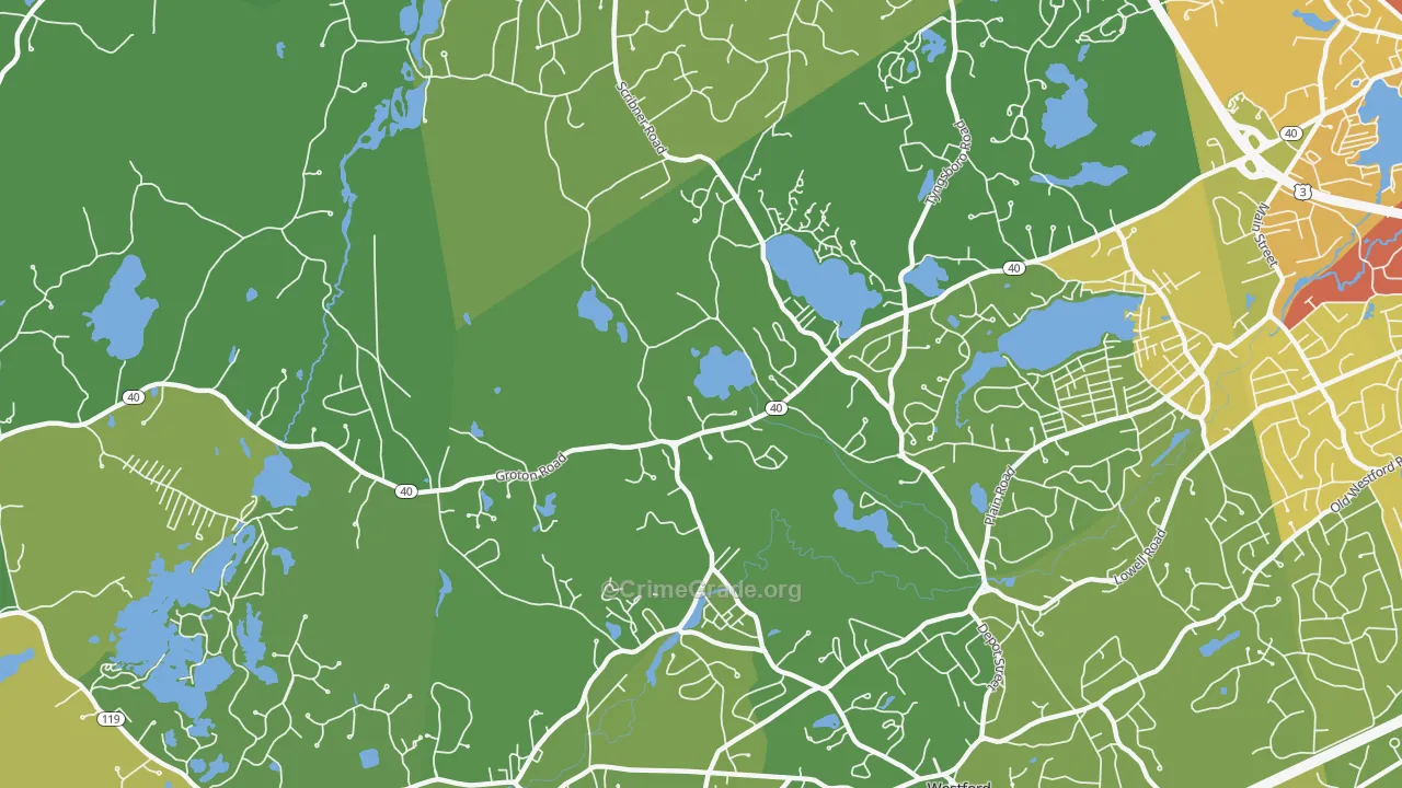 Graniteville, MA Map of Vehicle Theft Rates