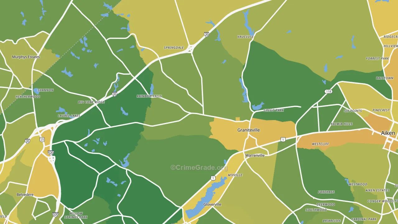 Graniteville, SC Map of Vehicle Theft Rates
