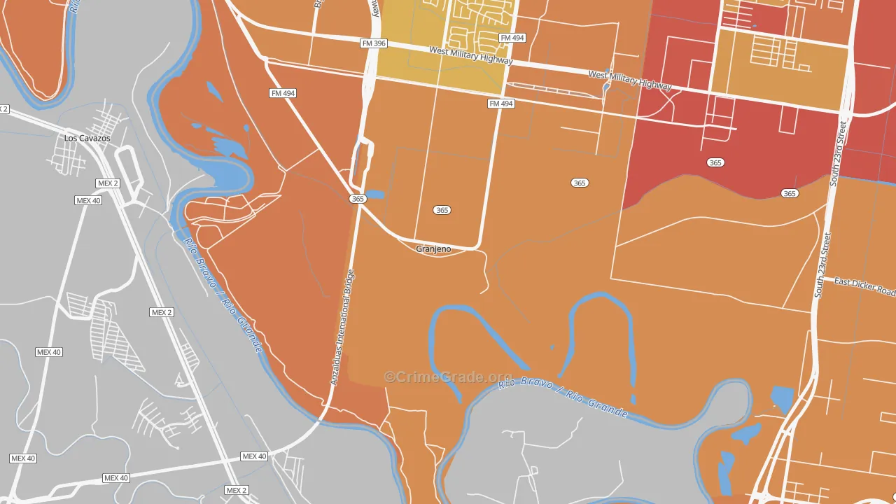 Granjeno, TX Map of Vehicle Theft Rates