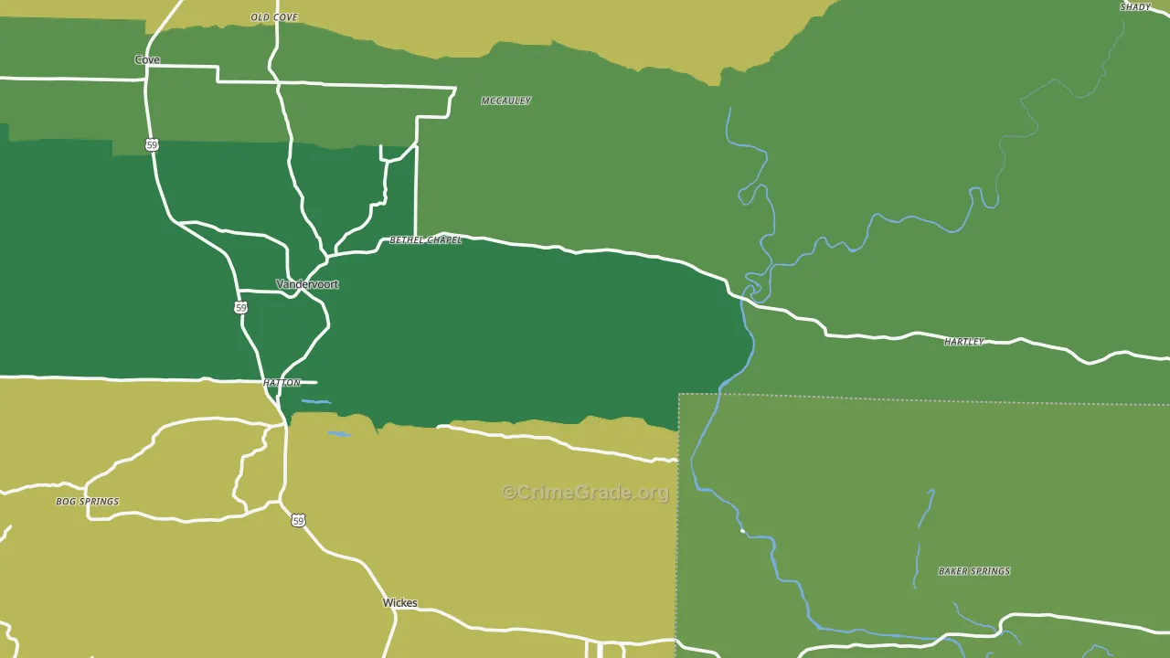 Grannis, AR Map of Vehicle Theft Rates