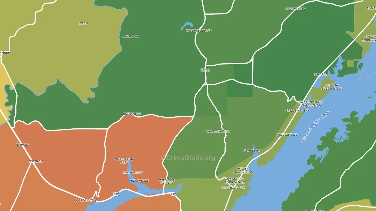Grant, AL Map of Vehicle Theft Rates