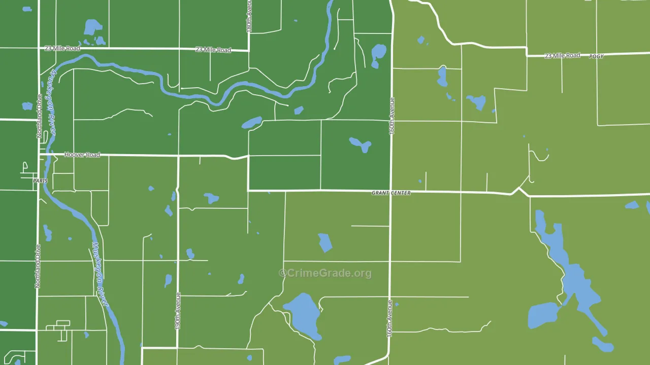 Grant Center, MI Map of Vehicle Theft Rates