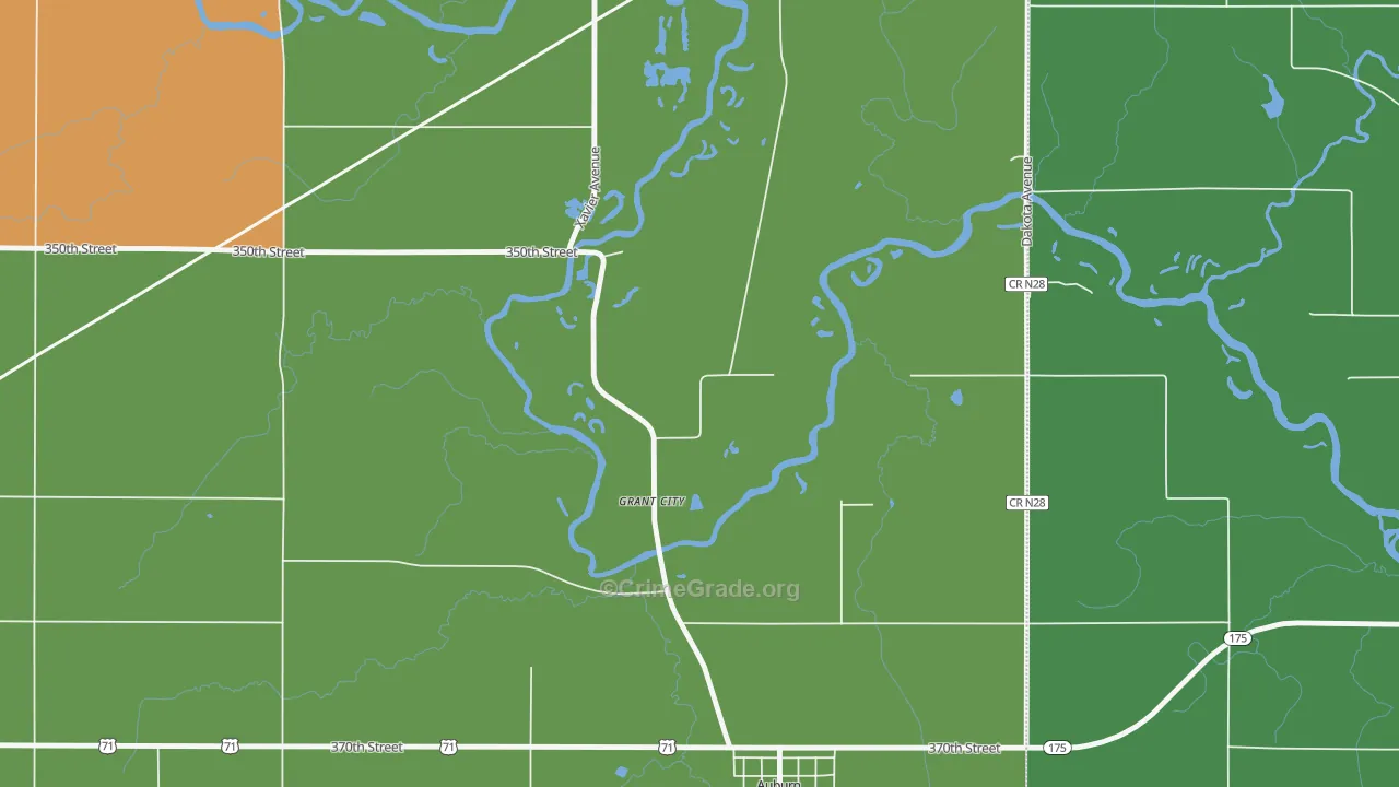 Grant City, IA Map of Vehicle Theft Rates