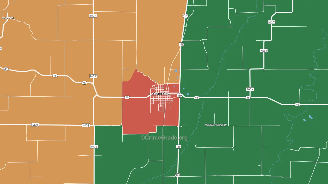 Grant City, MO Map of Vehicle Theft Rates