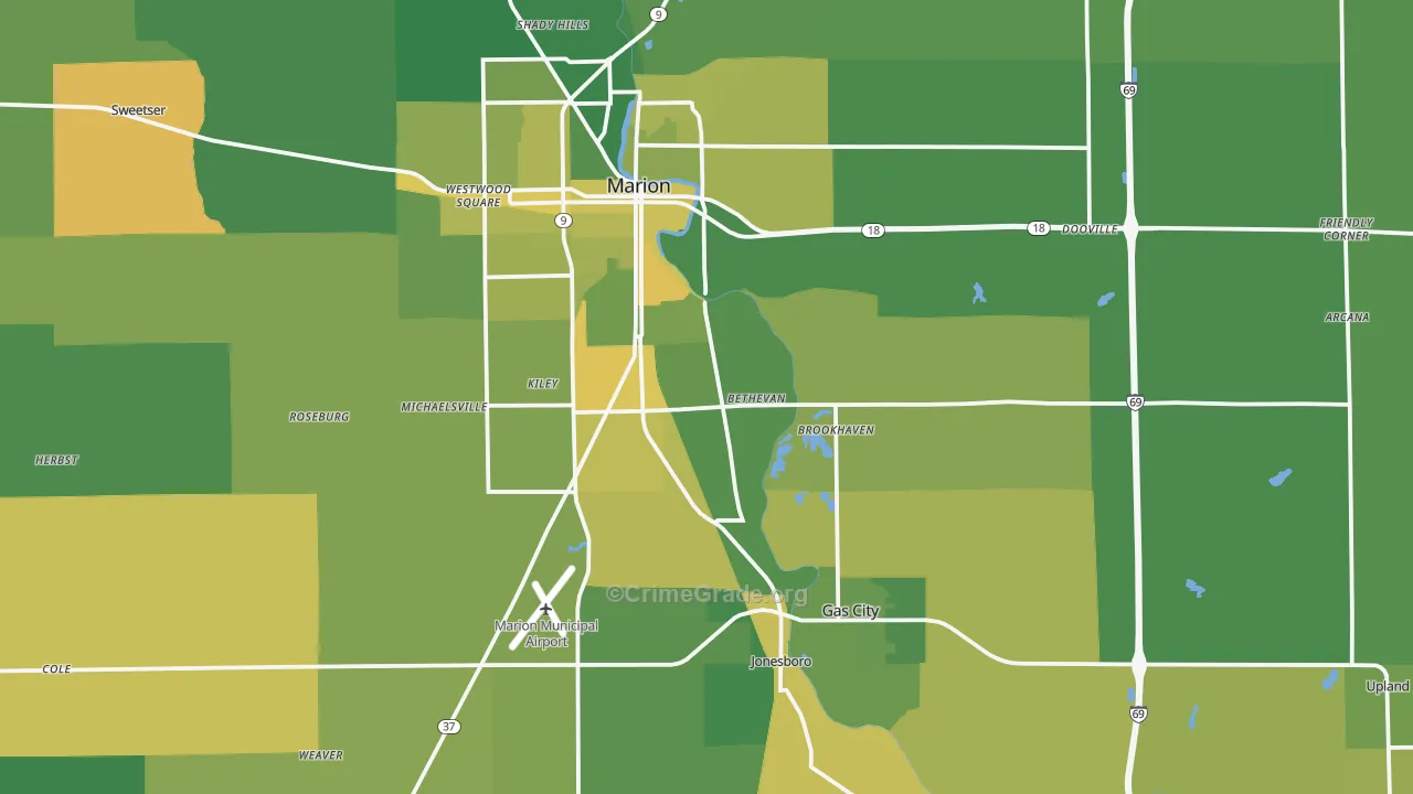 Grant County, IN Map of Vehicle Theft Rates