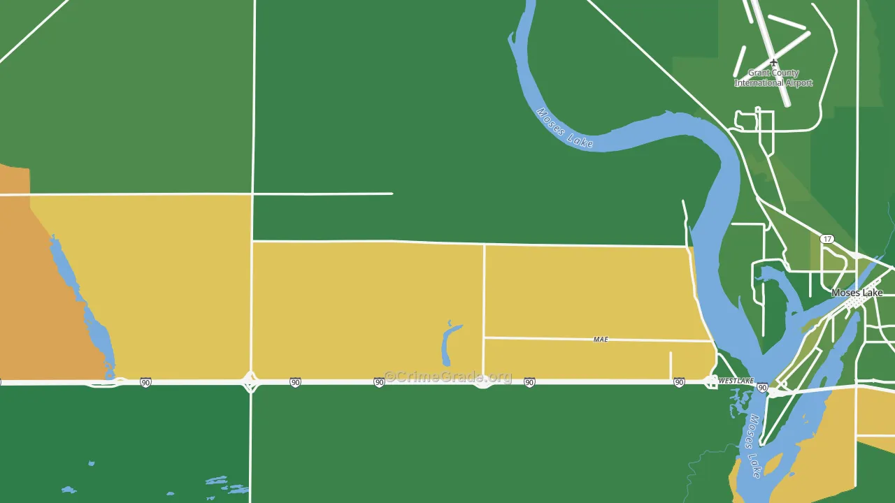 Grant County, WA Map of Vehicle Theft Rates
