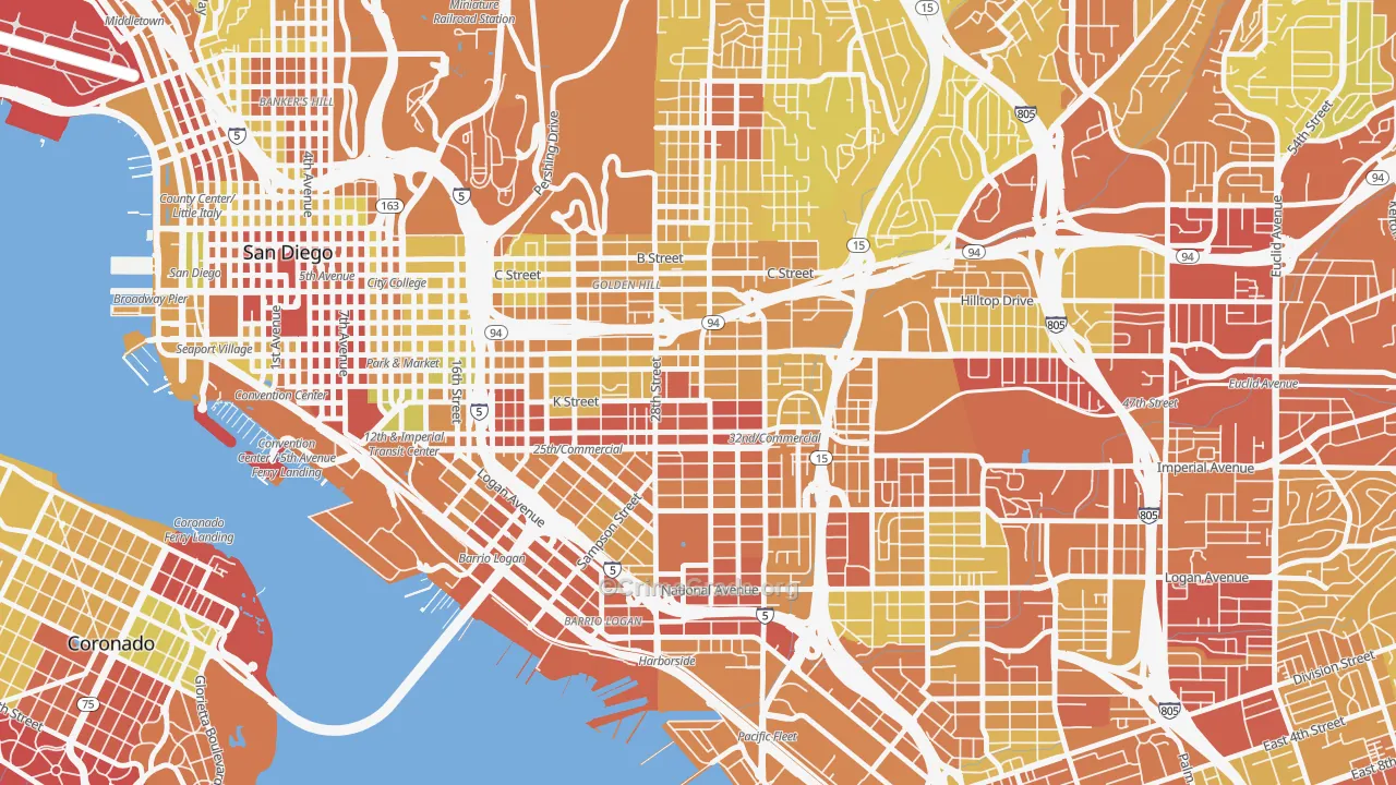 Grant Hill, San Diego, CA Map of Vehicle Theft Rates