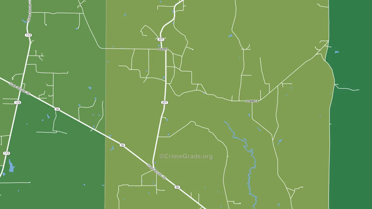 Grant, LA Map of Vehicle Theft Rates