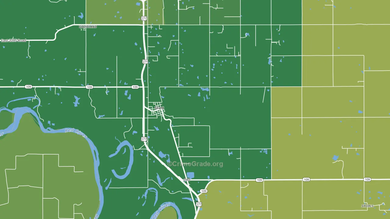 Grant, OK Map of Vehicle Theft Rates