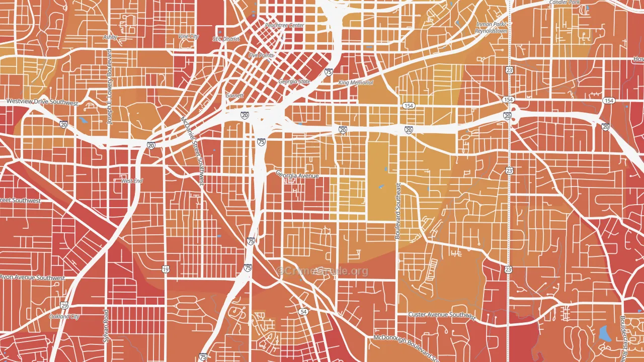 Grant Park, Atlanta, GA Map of Vehicle Theft Rates
