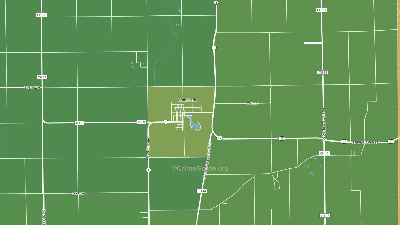Grant Park, IL Map of Vehicle Theft Rates