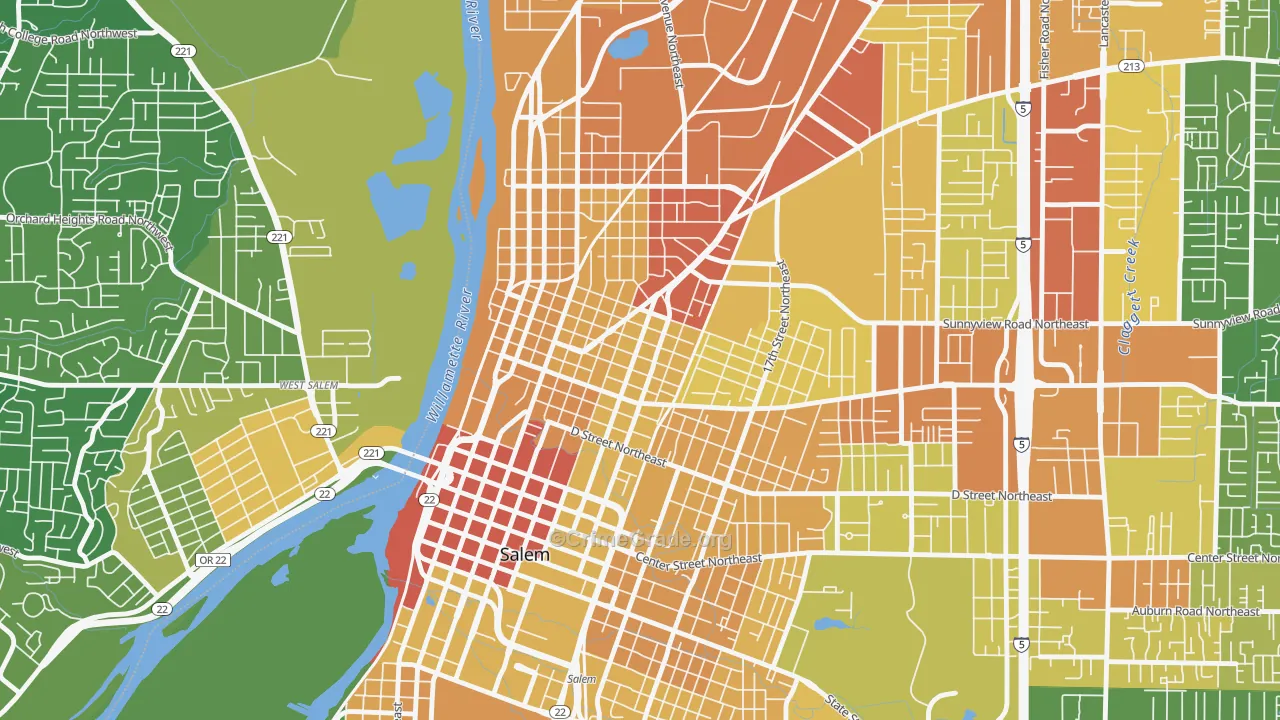 Grant, Salem, OR Map of Vehicle Theft Rates