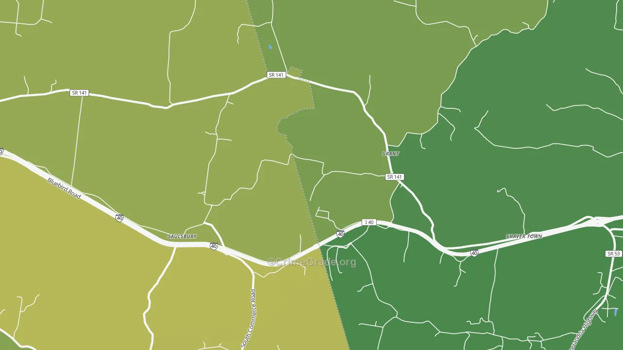 Grant, TN Map of Vehicle Theft Rates