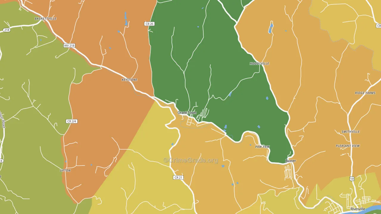 Grant Town, WV Map of Vehicle Theft Rates