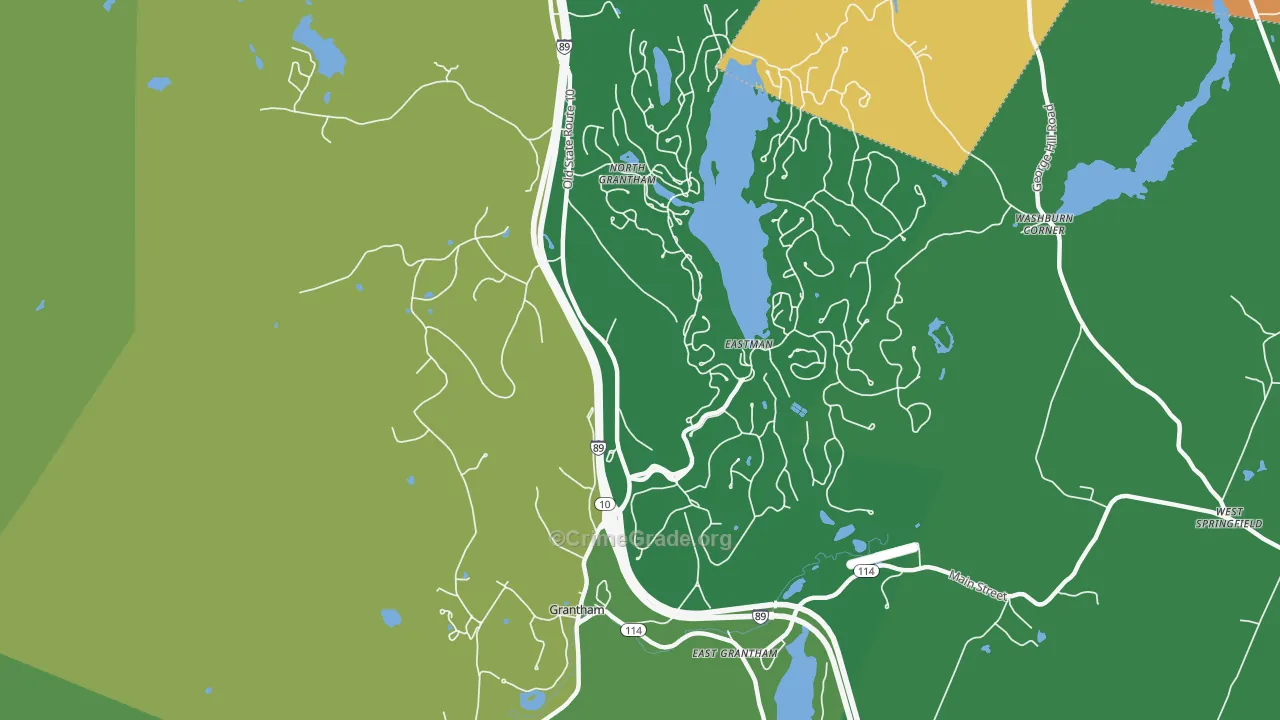 Grantham, NH Map of Vehicle Theft Rates