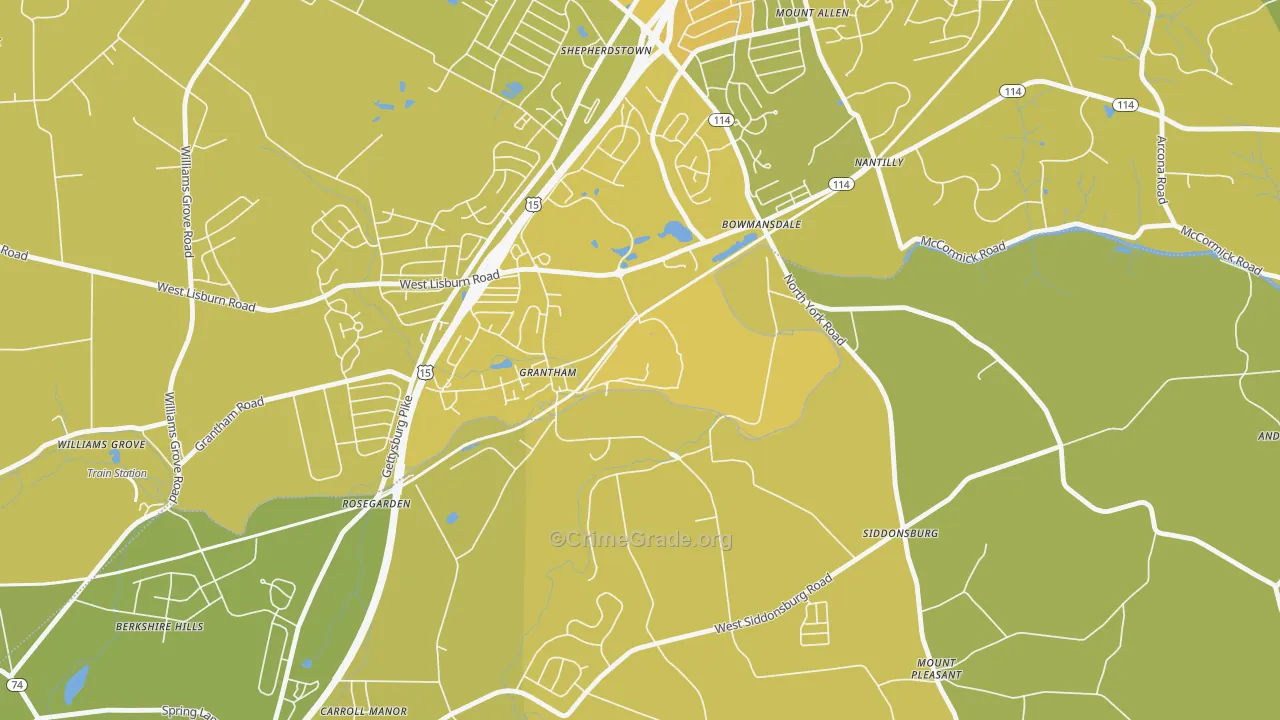 Grantham, PA Map of Vehicle Theft Rates