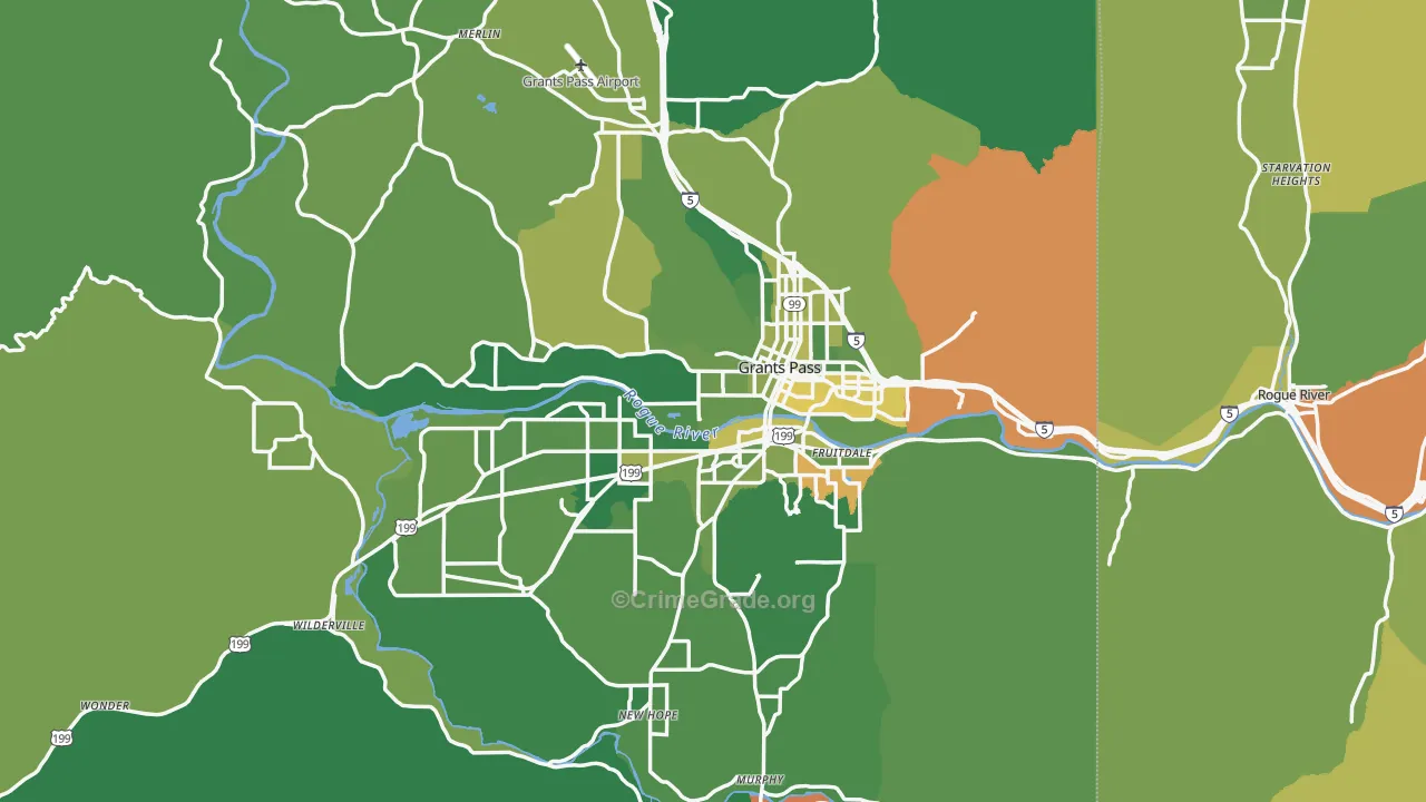 Grants Pass, OR Map of Vehicle Theft Rates