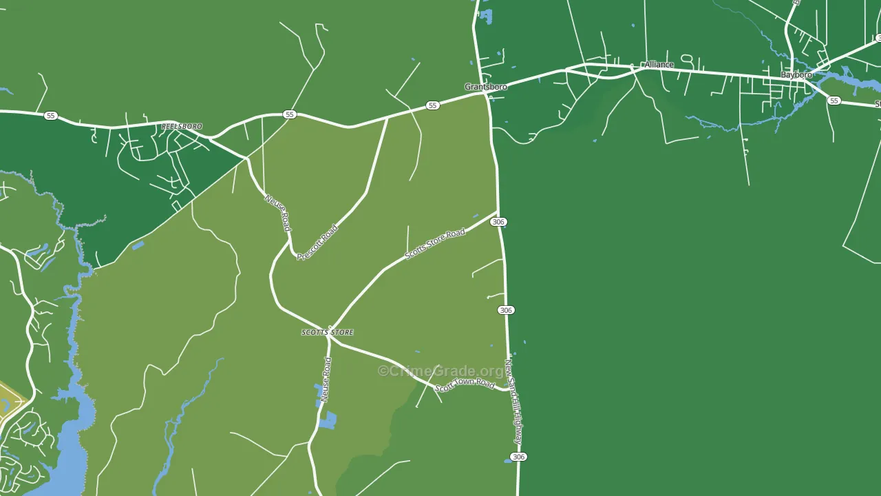 Grantsboro, NC Map of Vehicle Theft Rates