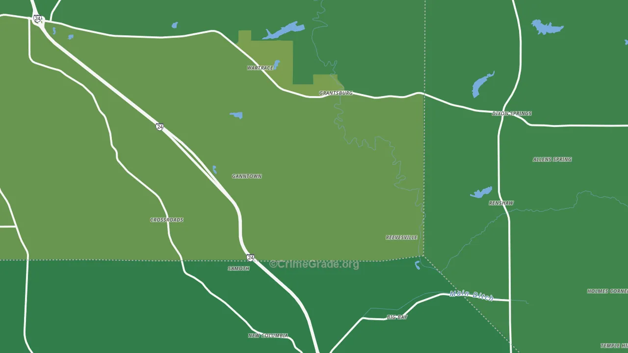 Grantsburg, IL Map of Vehicle Theft Rates