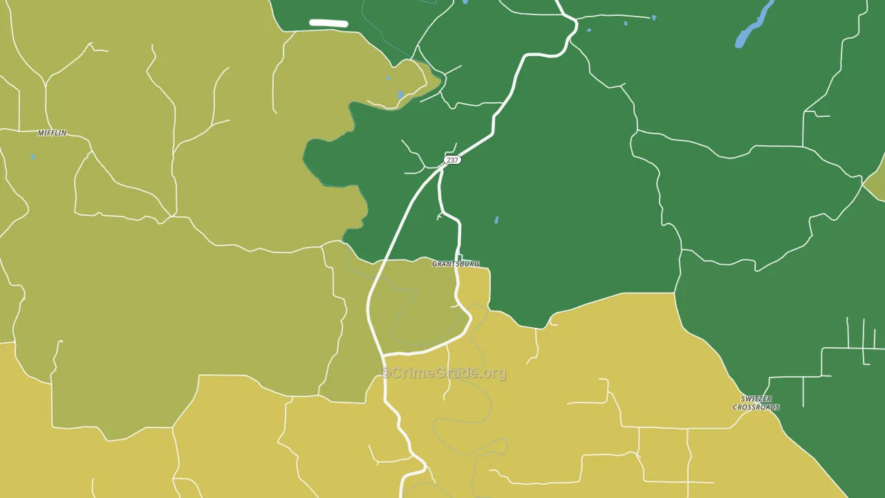 Grantsburg, IN Map of Vehicle Theft Rates