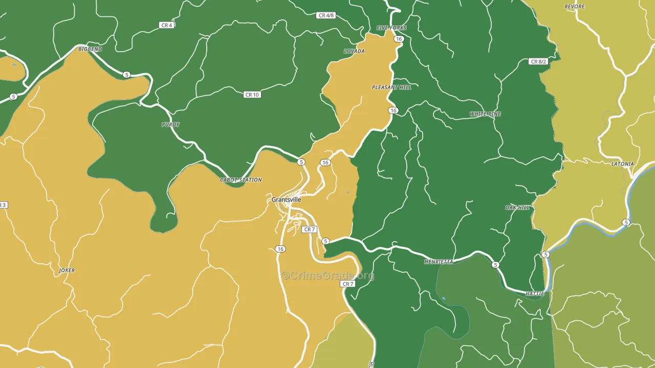 Grantsville, WV Map of Vehicle Theft Rates