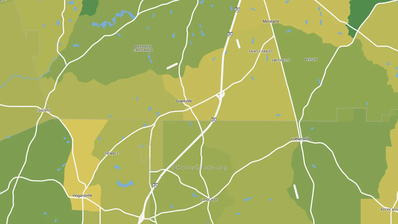 Grantville, GA Map of Vehicle Theft Rates