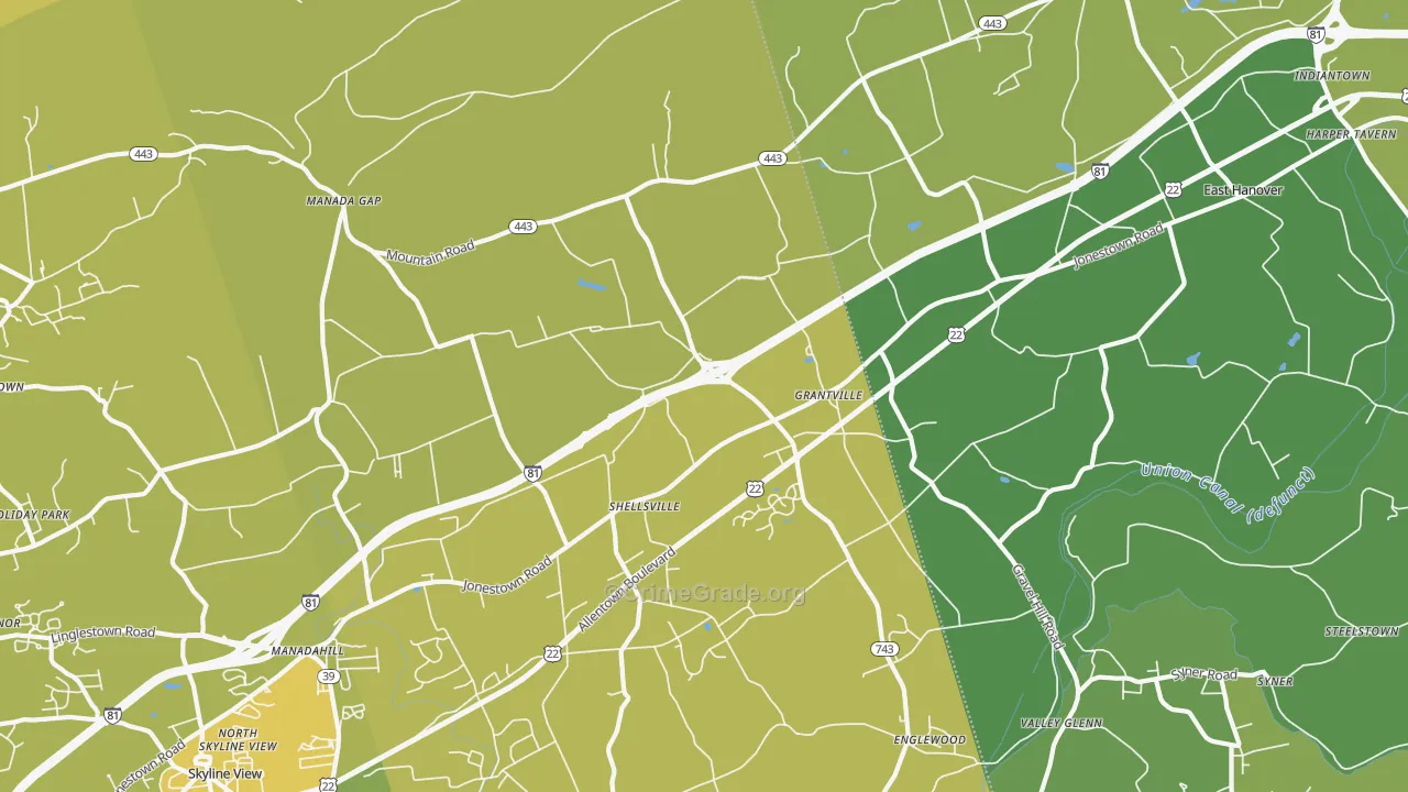 Grantville, PA Map of Vehicle Theft Rates