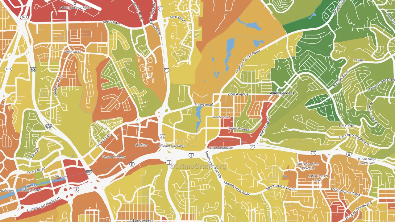 Grantville, San Diego, CA Map of Vehicle Theft Rates