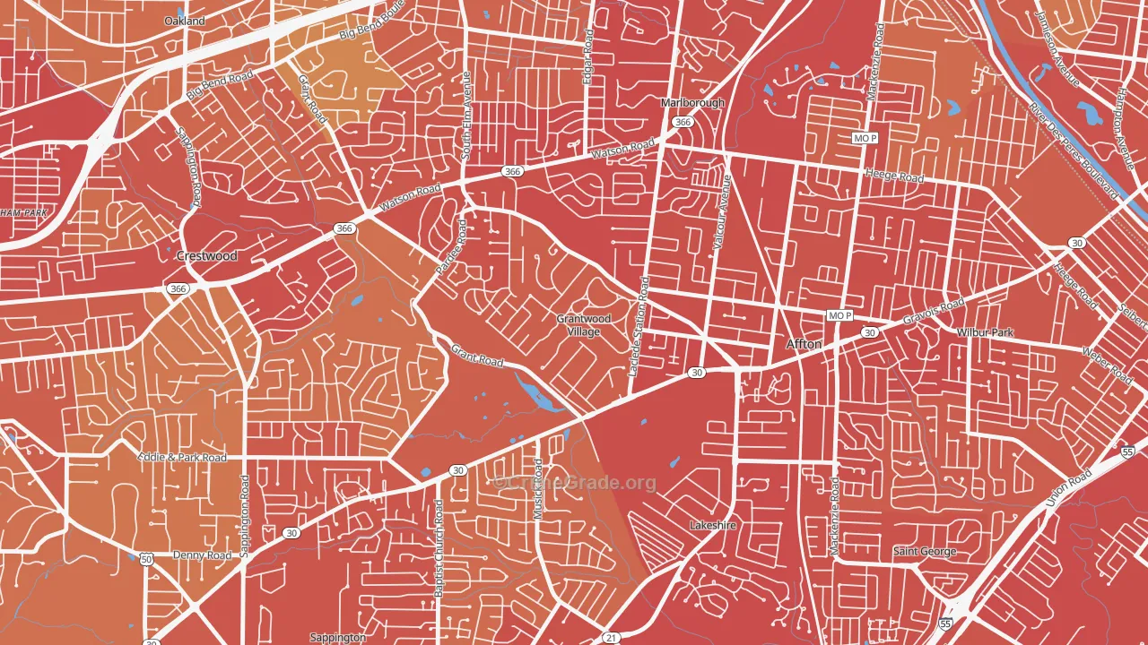 Grantwood Village, MO Map of Vehicle Theft Rates
