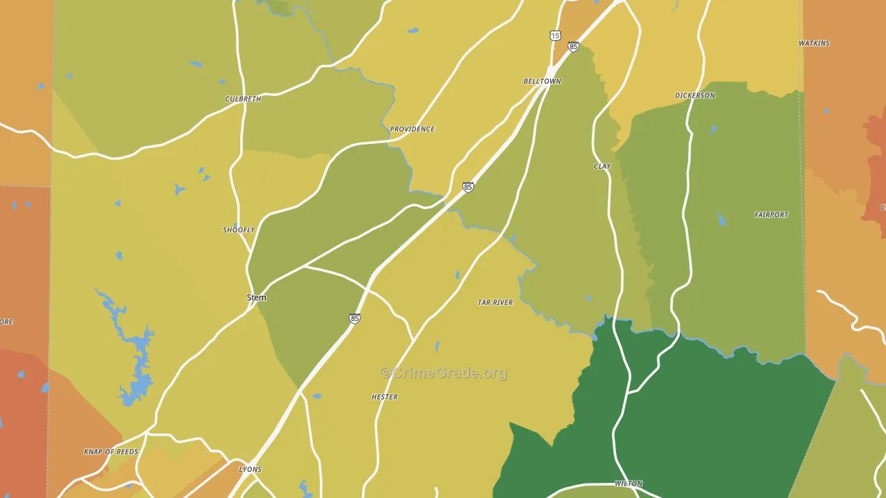 Granville County, NC Map of Vehicle Theft Rates