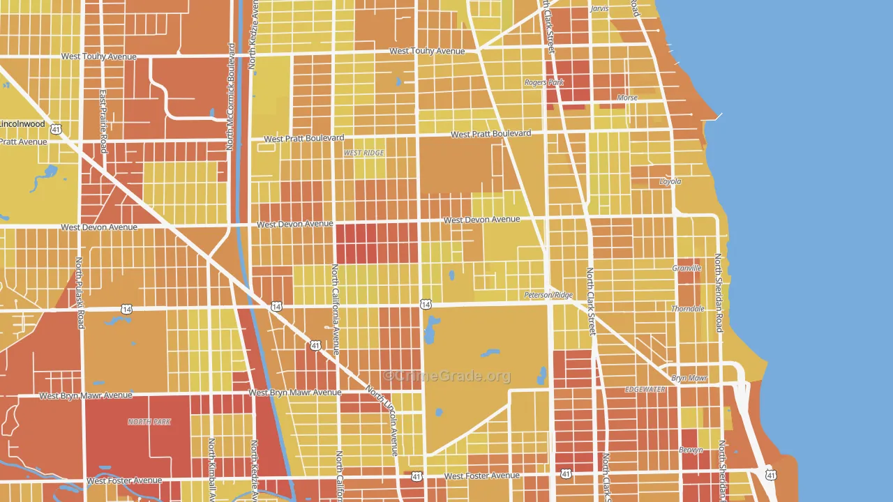Granville Gardens, Chicago, IL Map of Vehicle Theft Rates