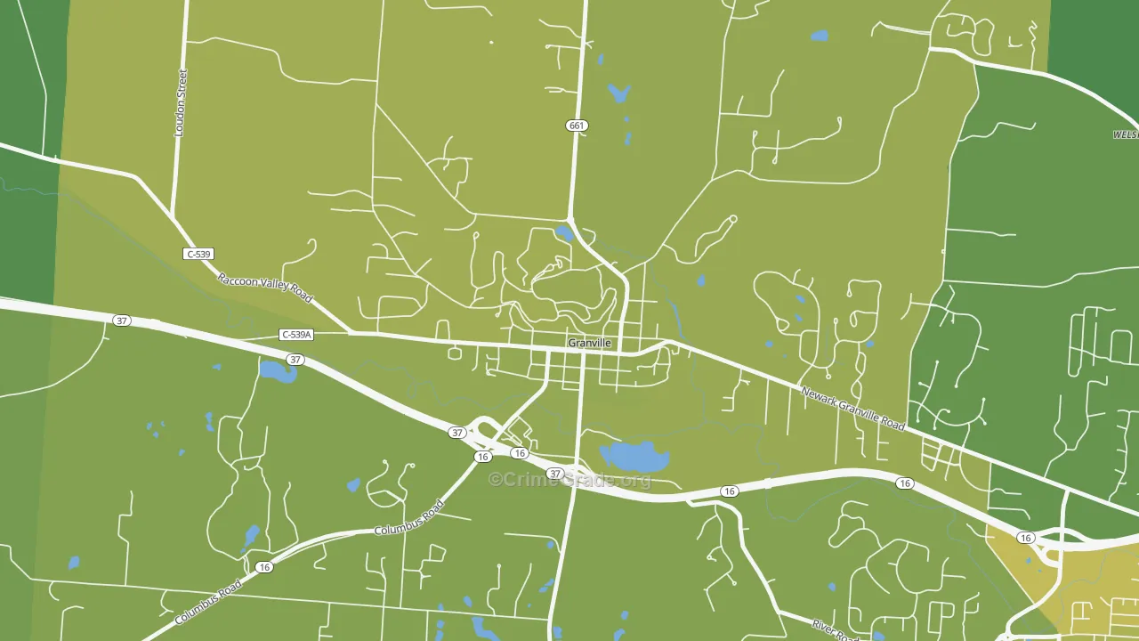 Granville Historic District, Granville, OH Map of Vehicle Theft Rates