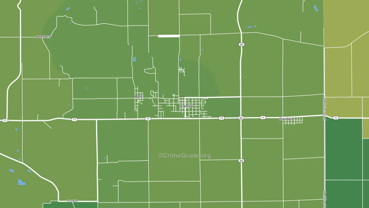 Granville, IL Map of Vehicle Theft Rates