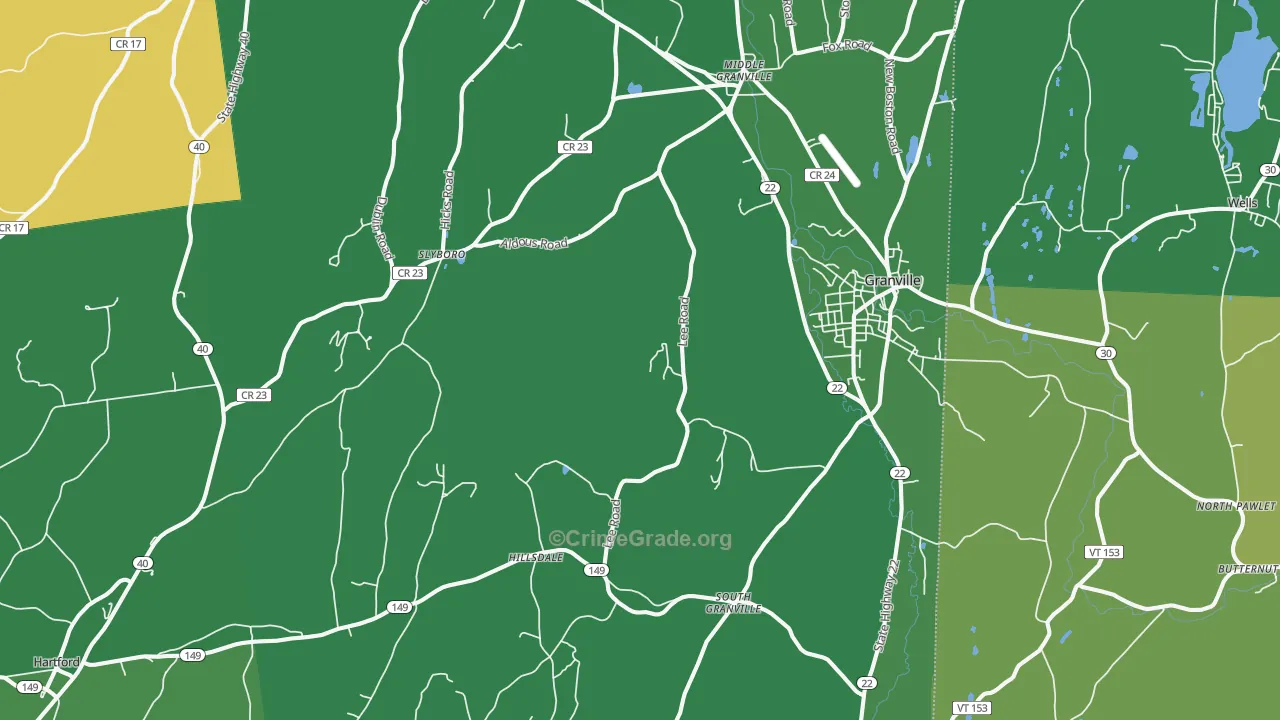 Granville, NY Map of Vehicle Theft Rates