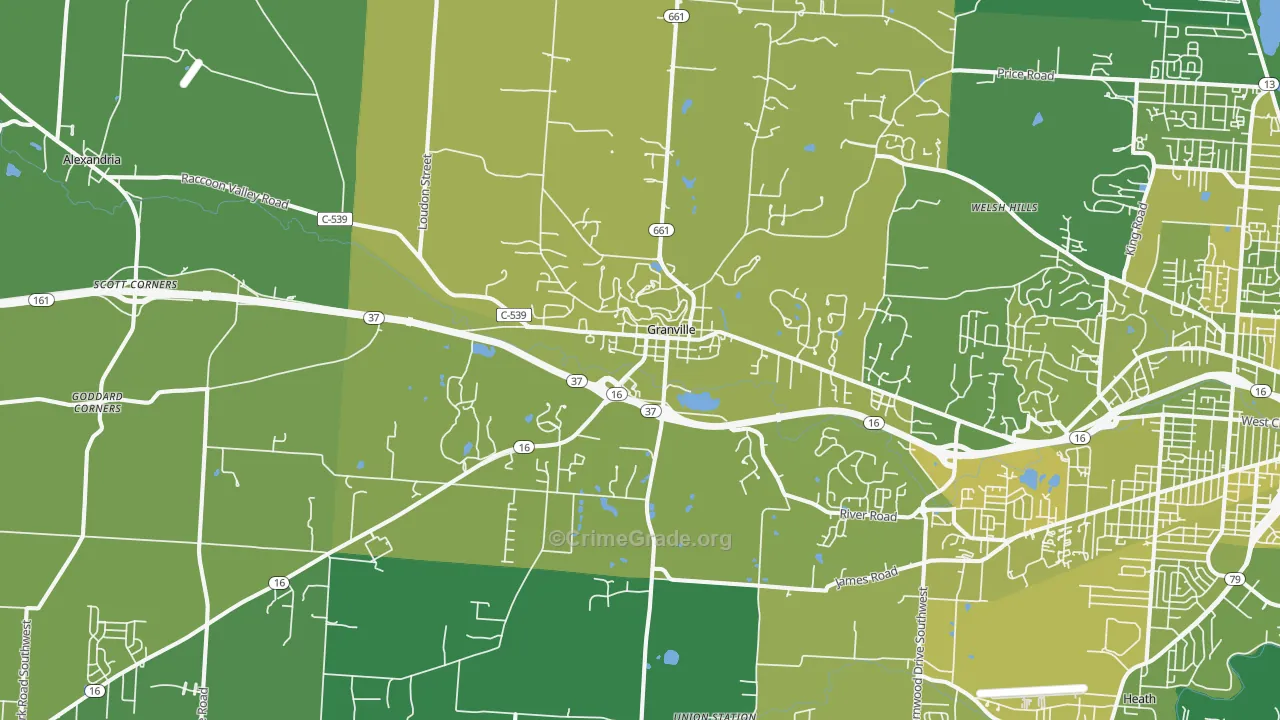 Granville, OH Map of Vehicle Theft Rates