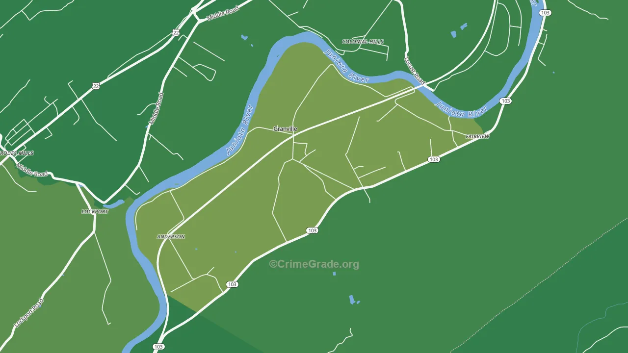 Granville, PA Map of Vehicle Theft Rates