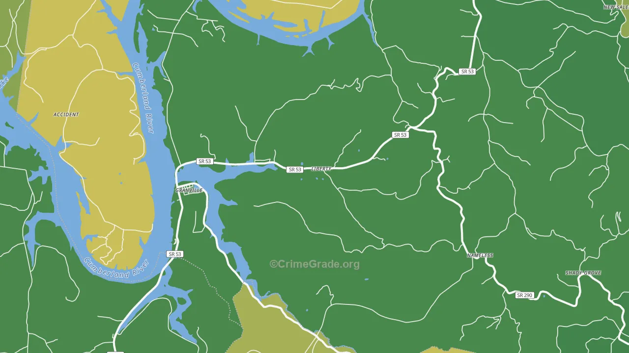 Granville, TN Map of Vehicle Theft Rates