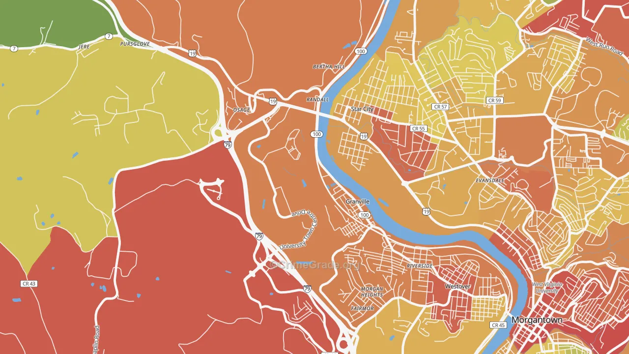 Granville, WV Map of Vehicle Theft Rates