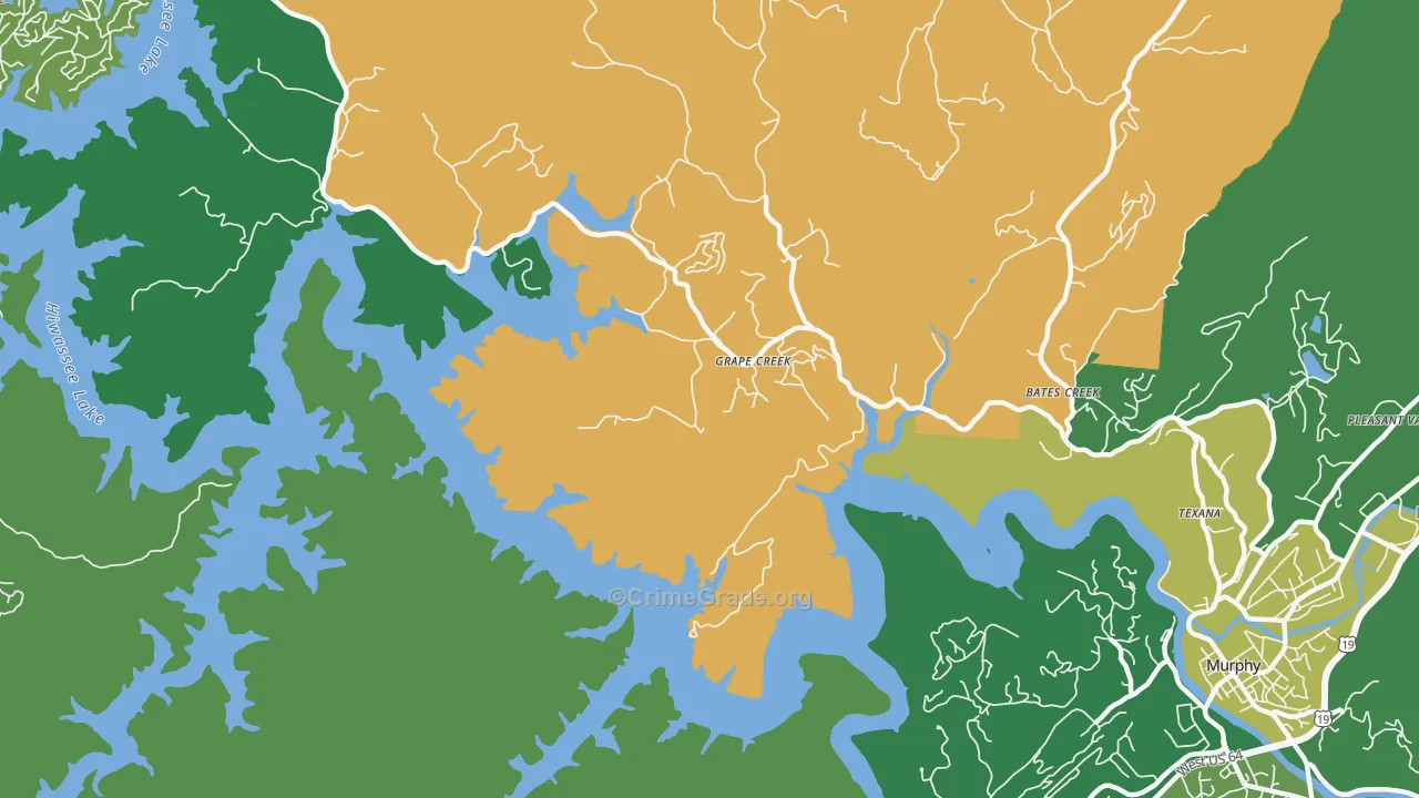 Grape Creek, NC Map of Vehicle Theft Rates
