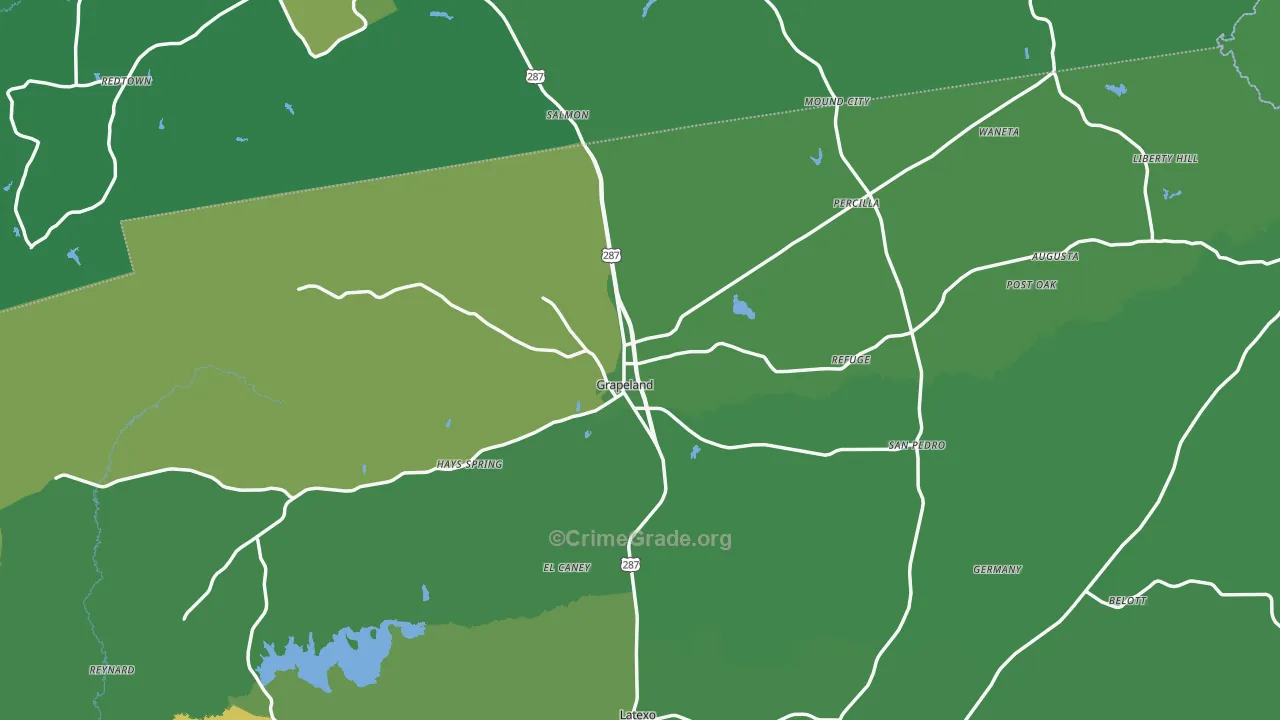 Grapeland, TX Map of Vehicle Theft Rates