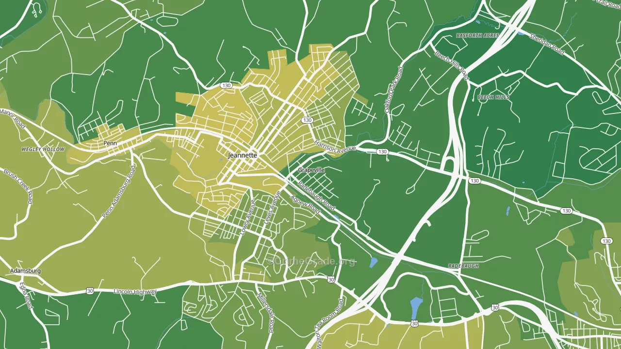 Grapeville, PA Map of Vehicle Theft Rates