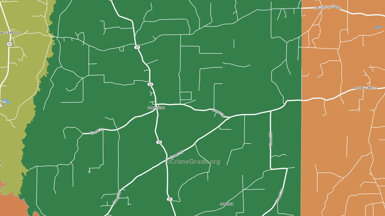 Grapevine, AR Map of Vehicle Theft Rates