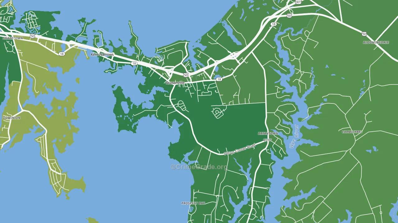 Grasonville, MD Map of Vehicle Theft Rates