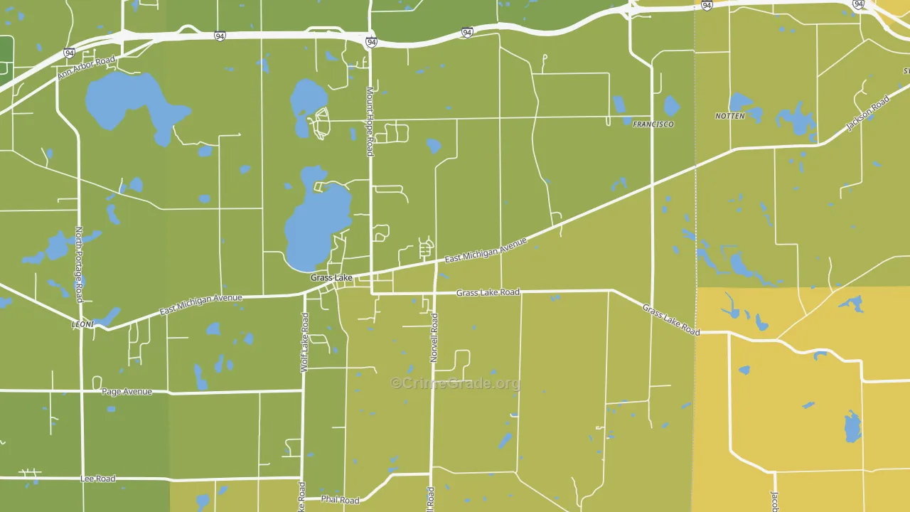 Grass Lake, MI Map of Vehicle Theft Rates