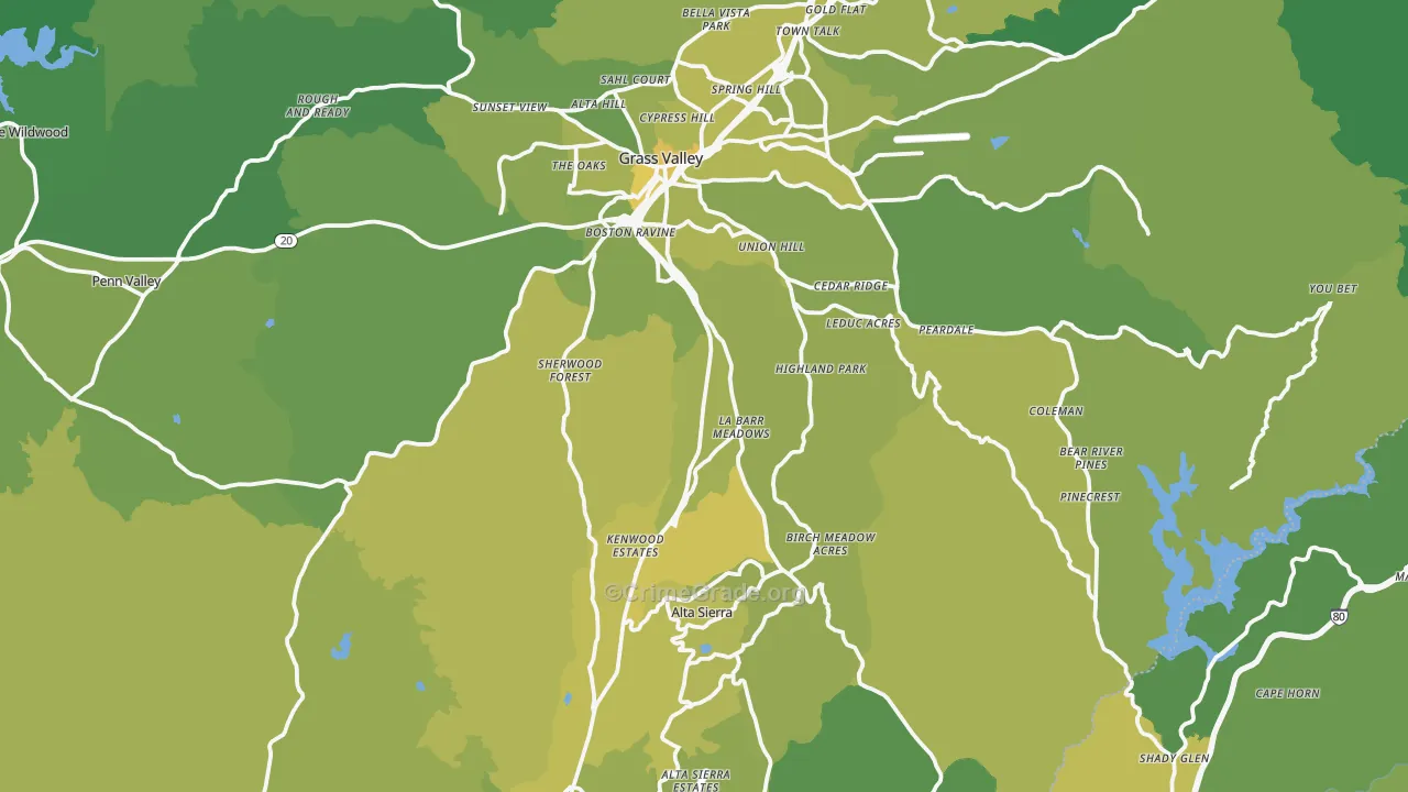 Grass Valley, CA Map of Vehicle Theft Rates