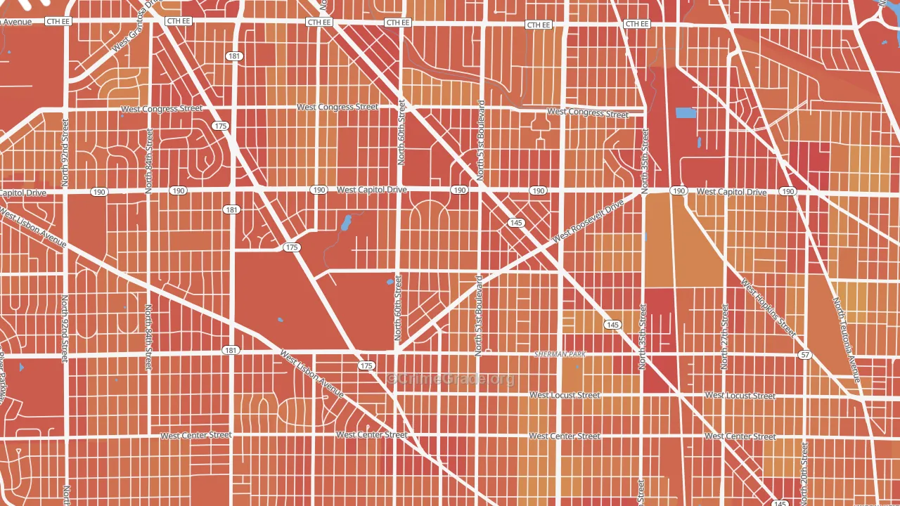 Grasslyn Manor, Milwaukee, WI Map of Vehicle Theft Rates