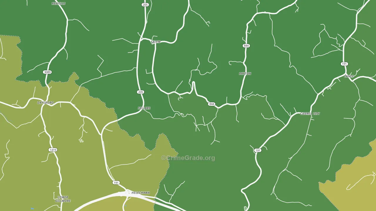 Grassy Creek, KY Map of Vehicle Theft Rates