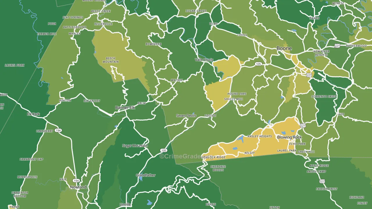 Grassy Creek, NC Map of Vehicle Theft Rates
